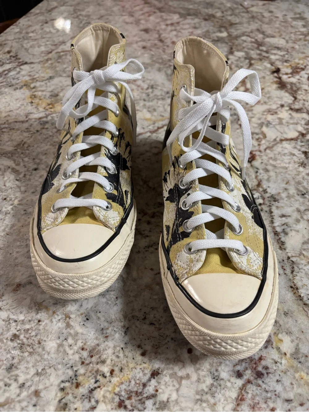 Converse Yellow and Black Floral High-Top Sneakers